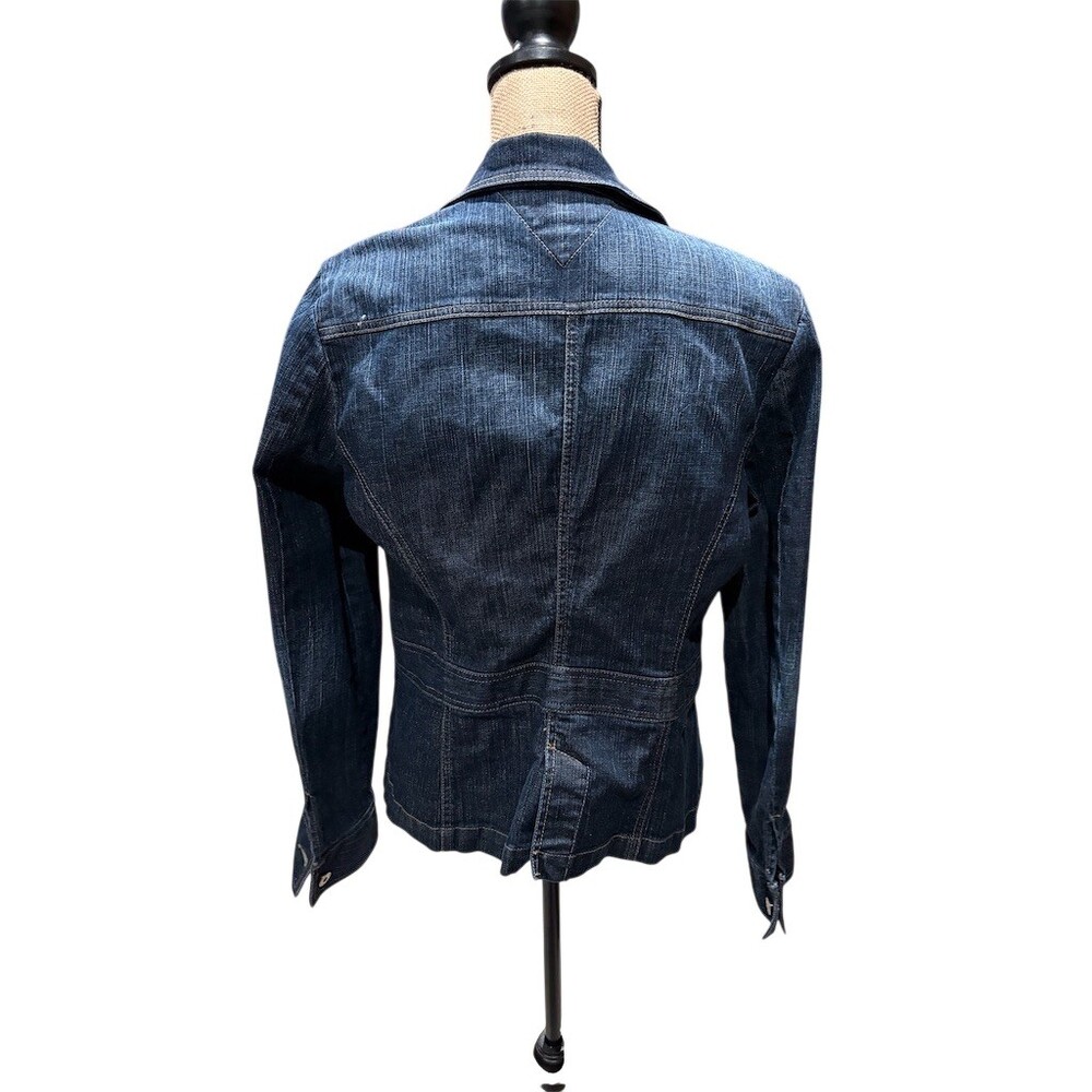 Tommy Hilfiger Jacket Womens XL Dark Wash Denim Trucker Button Front Blue - Picture 7 of 11